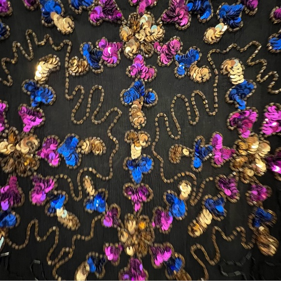 Vtg Sténay Black Gold Beaded Sequin Trophy Dress Silk India Size Xl Holidays - Picture 8 of 16